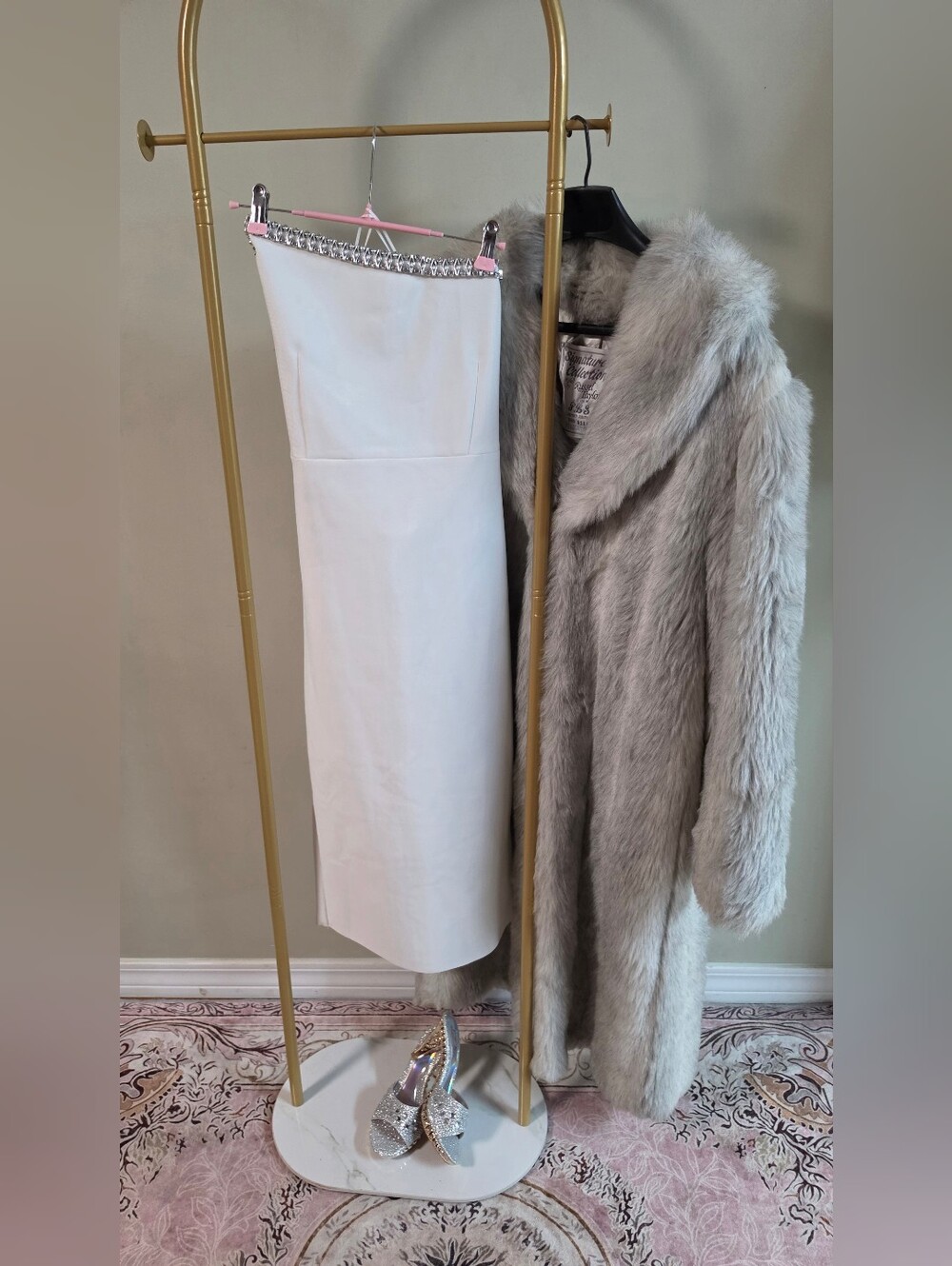 NWOT Boutique Strapless White Midi Dress with Rhinestone Trim - Picture 7 of 7